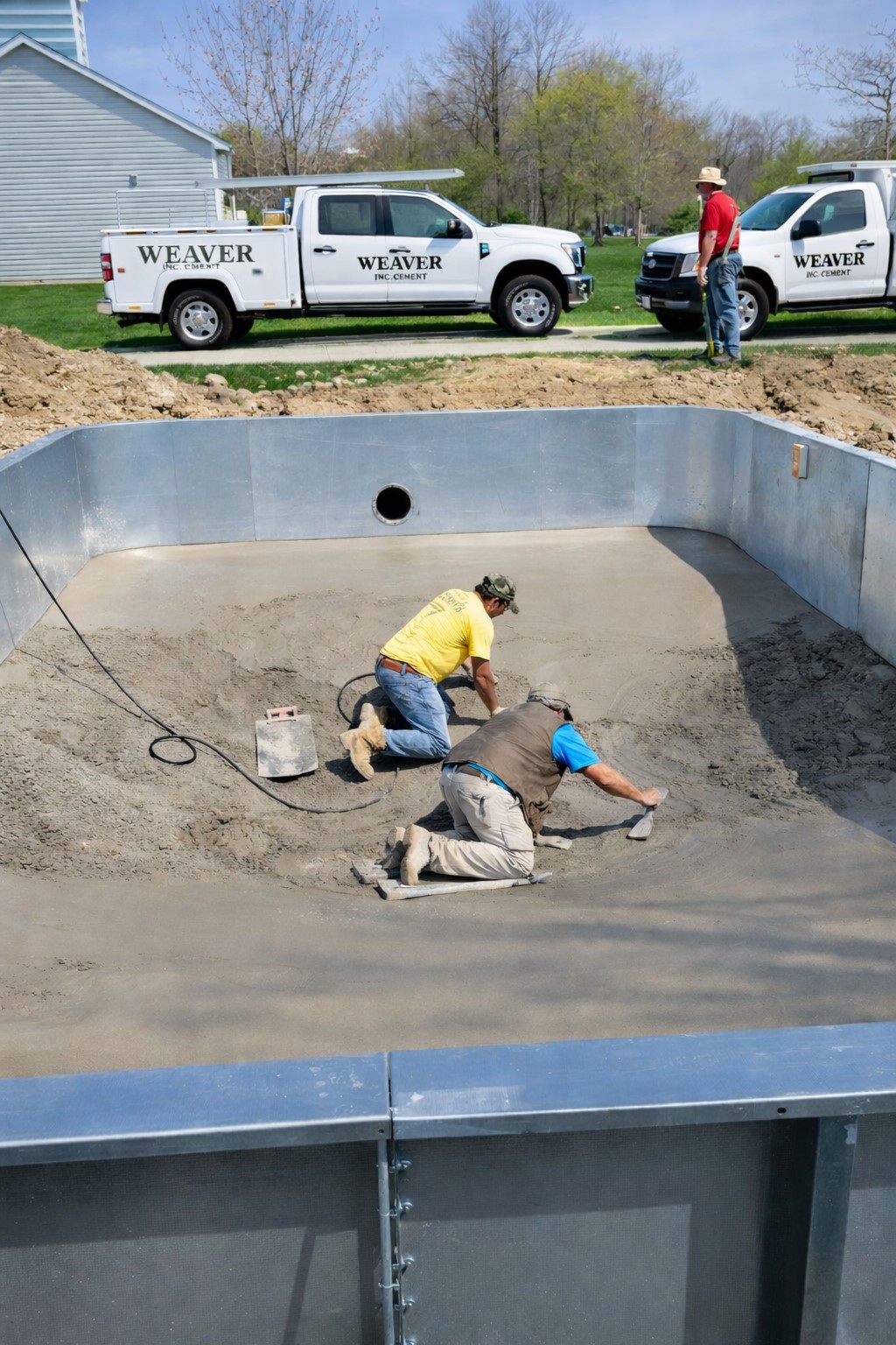 Crew finishing pool concrete
